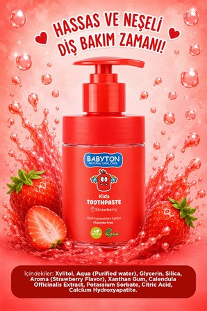 Doğal Çilekli Hidroksiapatit + Ksilitol Florürsüz Pompalı 200 ml