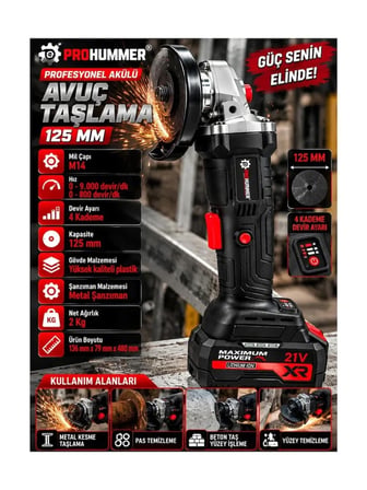 Prohummer PHM003 BLACKFORCE Profesyonel Kömürsüz Akülü 4lü Vidalama Seti - 21V 4Ah 700Nm Somun Sökme, Vidalama Matkap, Kırıcı Delici ve Avuç Taşlama