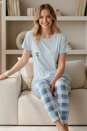 %100 Pamuk Modal Penye Kadın Pijama Takımı – Yumuşak Dokulu, Nefes Alabilir, Rahat Ev Giyim Seti