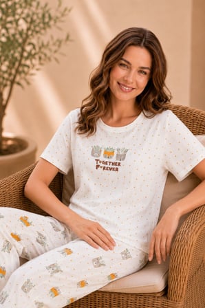 Luna Kısa Kol Kadın Pijama Takımı – Yumuşak Dokulu, Nefes Alabilir, Rahat Ev Giyim Seti