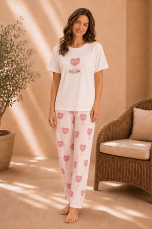Luna Kısa Kol Kadın Pijama Takımı – Yumuşak Dokulu, Nefes Alabilir, Rahat Ev Giyim Seti