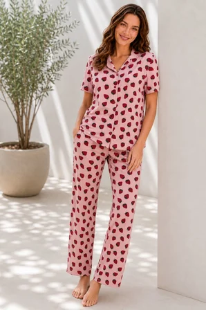 Kısa Kol Gömlek Yaka Ultra Soft Kadın Pijama Takımı - 