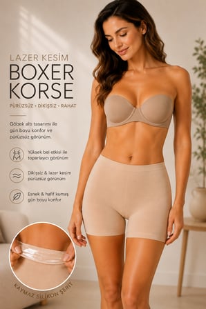 Nisanca Kadın Yüksek Bel Toparlayıcı Lazer Kesim İz Yapmayan Dikişsiz Boxer Şort Korse