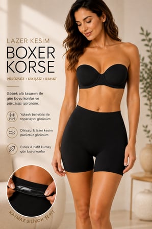 Nisanca Kadın Yüksek Bel Toparlayıcı Lazer Kesim İz Yapmayan Dikişsiz Boxer Şort Korse