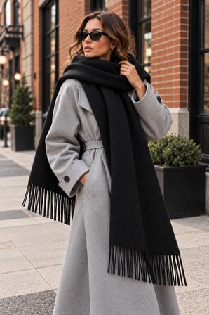 Soft Feel Kadın Atkı Şal – Yumuşak Dokulu Geniş Oversize Püsküllü Omuz Şalı