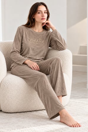Nisanca Kışlık Kadın Kadife Pijama Takımı - Süper Soft Serisi