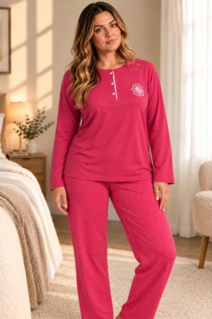 Nisanca Uzun Kollu %100 Pamuk Büyük Beden Anne Pijama Takımı- Anne Özel Serisi