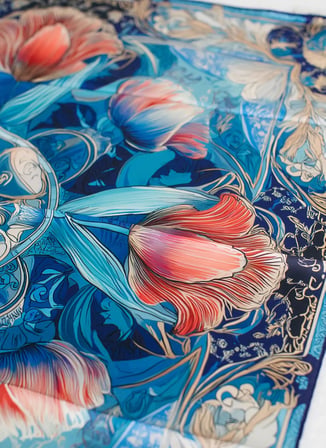 Pure Paris Çok Renkli Kadın Çiçek Desenli Fular Fleur Rubis