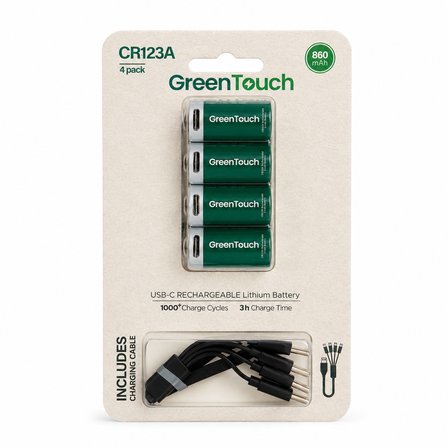 GreenTouch CR123A USB-C Şarj Edilebilir Pil — 4'lü