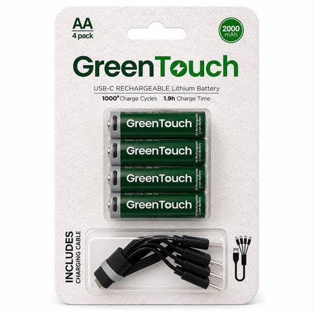 GreenTouch AA USB-C Şarj Edilebilir Kalem Pil — 4'lü