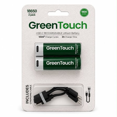 GreenTouch 18650 USB-C Şarj Edilebilir Pil — 2'li