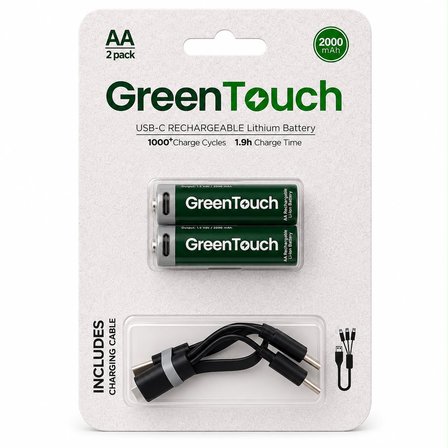 GreenTouch AA USB-C Şarj Edilebilir Kalem Pil — 2'li