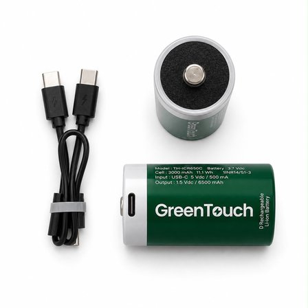 GreenTouch D USB-C Şarj Edilebilir Büyük Boy Pil — 2'li