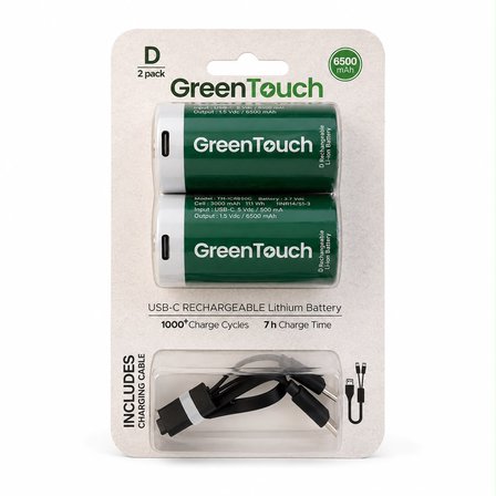 GreenTouch D USB-C Şarj Edilebilir Büyük Boy Pil — 2'li