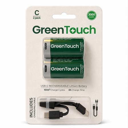 GreenTouch C USB-C Şarj Edilebilir Orta Boy Pil — 2'li