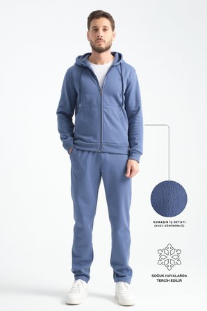İndigo Kışlık Erkek Eşofman Takımı Thermosoft Teknolojisi Içi Kuzu Görünümlü Regular Kalıp İNDİGO xl