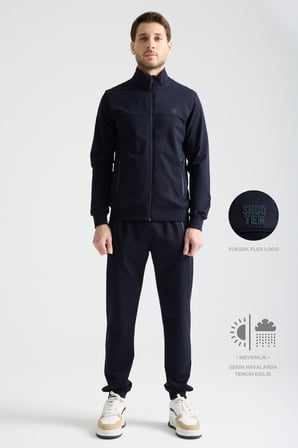 Lacivert  Erkek Luxe Eşofman Takımı Rahat Kalıp Manşetli Minimal Logo