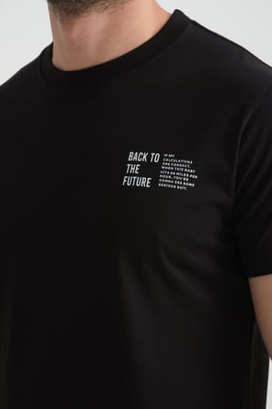 Siyah Shooter Erkek Pamuklu T-Shirt Premium Kalite Minimal Tasarım Regular Kalıp