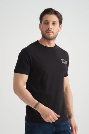 Siyah Shooter Erkek Pamuklu T-Shirt Premium Kalite Minimal Tasarım Regular Kalıp