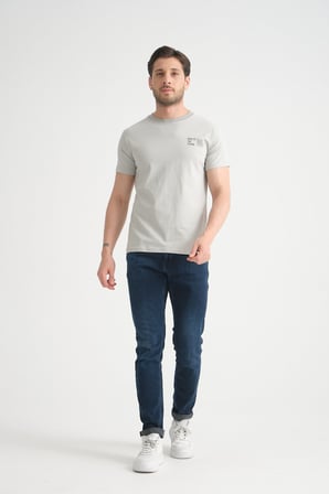 Gri Shooter Erkek Pamuklu T-Shirt Premium Kalite Minimal Tasarım Regular Kalıp