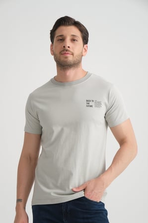 Gri Shooter Erkek Pamuklu T-Shirt Premium Kalite Minimal Tasarım Regular Kalıp