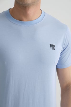 Bebe Mavisi Shooter Erkek Pamuklu Esnek T-shirt  Standart Kalıp Minimal Logolu