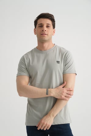 Gri Shooter Erkek Pamuklu Esnek T-shirt  Standart Kalıp Minimal Logolu
