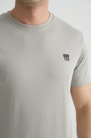 Gri Shooter Erkek Pamuklu Esnek T-shirt  Standart Kalıp Minimal Logolu