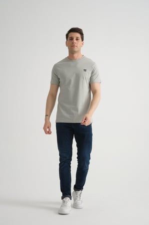 Gri Shooter Erkek Pamuklu Esnek T-shirt  Standart Kalıp Minimal Logolu
