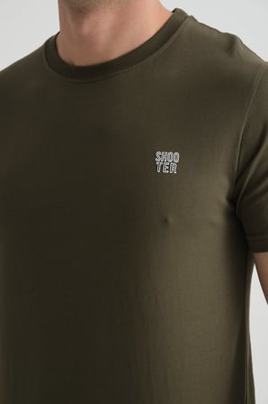 Haki Shooter Erkek Pamuklu Esnek T-shirt  Standart Kalıp Minimal Logolu