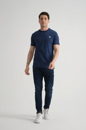 İndigo Shooter Erkek Pamuklu Esnek T-shirt  Standart Kalıp Minimal Logolu
