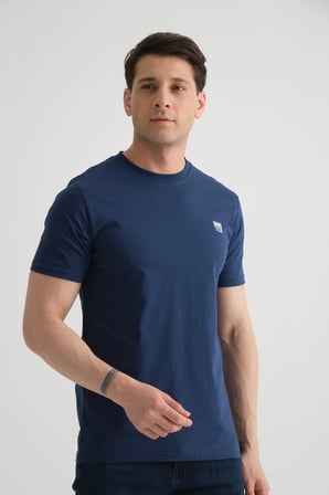 İndigo Shooter Erkek Pamuklu Esnek T-shirt  Standart Kalıp Minimal Logolu