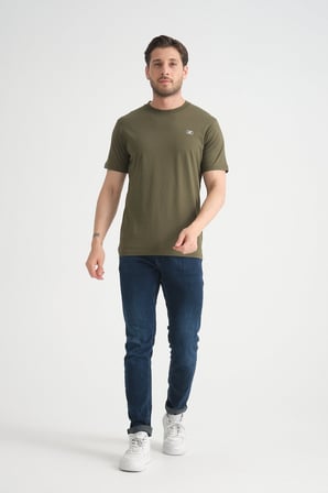 Haki  Erkek T-shirt Nefes Alabilen Esnek Pamuklu Kumaş Regular Kalıp Minimal Logolu