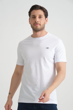 Beyaz  Erkek T-shirt Nefes Alabilen Esnek Pamuklu Kumaş Regular Kalıp Minimal Logolu