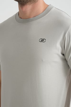 Gri  Erkek T-shirt Nefes Alabilen Esnek Pamuklu Kumaş Regular Kalıp Minimal Logolu