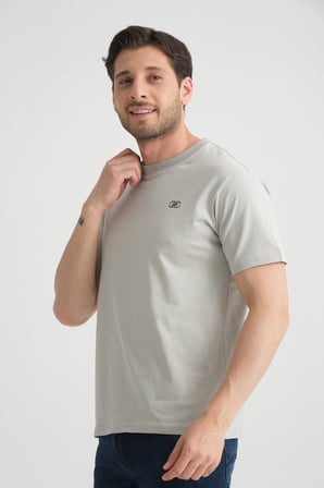 Gri  Erkek T-shirt Nefes Alabilen Esnek Pamuklu Kumaş Regular Kalıp Minimal Logolu
