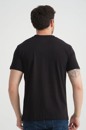 Siyah  Erkek Bisiklet Yaka Tişört Premium Pamuklu Yüksek Kalite Regular Fit