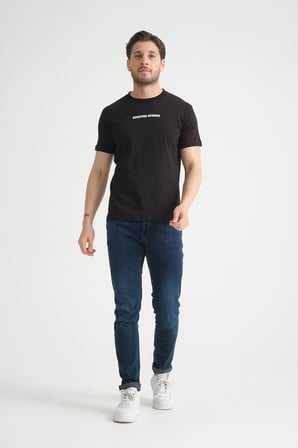 Siyah  Erkek Bisiklet Yaka Tişört Premium Pamuklu Yüksek Kalite Regular Fit