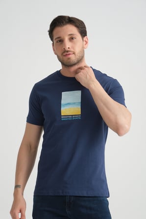 İndigo Erkek T-Shirt %100 Pamuk Minimalist Tasarım Regular Kalıp Baskılı