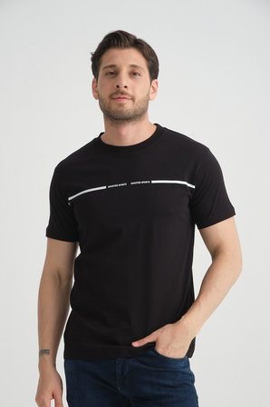 Siyah Erkek Tişört %100 Pamuk Nefes Alan Bisiklet Yaka Regular Fit