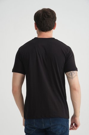 Siyah Erkek Tişört %100 Pamuk Nefes Alan Bisiklet Yaka Regular Fit