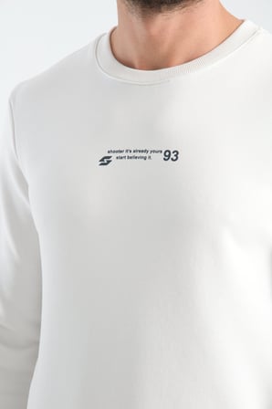 Ekru Erkek Üç İplik Sweatshirt Regular Fit Pamuklu Bisiklet Yaka Günlük Spor Basic
