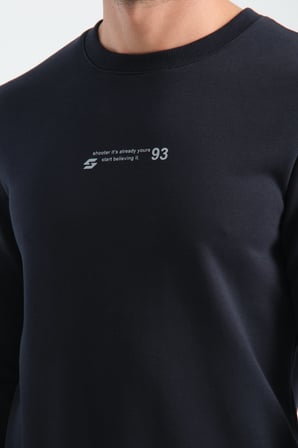 Lacivert Erkek Üç İplik Sweatshirt Regular Fit Pamuklu Bisiklet Yaka Günlük Spor Basic