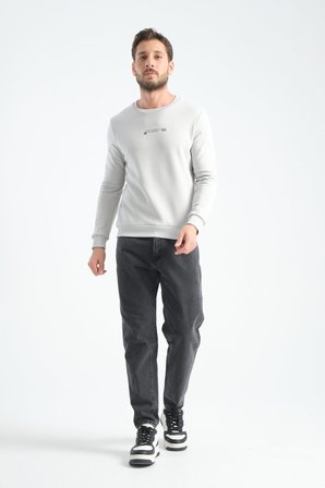 Taş Erkek Üç İplik Sweatshirt Regular Fit Pamuklu Bisiklet Yaka Günlük Spor Basic
