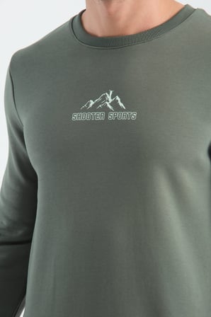 Haki Erkek Üç İplik Sweatshirt Şardonsuz Pamuklu Regular Fit Bisiklet Yaka Spor Sweat Haki 2XL