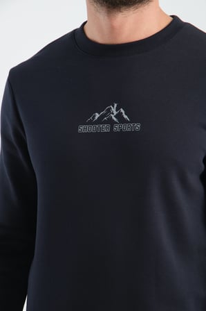 Lacivert Erkek Üç İplik Sweatshirt Şardonsuz Pamuklu Regular Fit Bisiklet Yaka Spor Sweat Lacivert XL