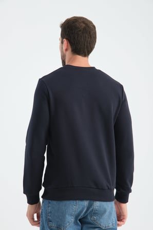 Lacivert Erkek Üç İplik Sweatshirt Şardonsuz Pamuklu Regular Fit Bisiklet Yaka Spor Sweat Lacivert XL