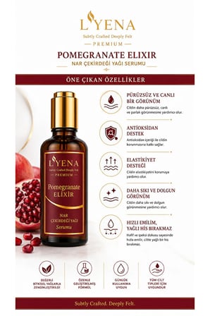 LYENA Premium Pomegranate Elixir Nar Çekirdeği Yağı Cilt Bakım Serumu 50 ml – Hızlı Emilim,Ciltte Elastikiyet 