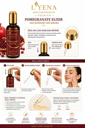 LYENA Premium Pomegranate Elixir Nar Çekirdeği Yağı Cilt Bakım Serumu 50 ml – Hızlı Emilim,Ciltte Elastikiyet 