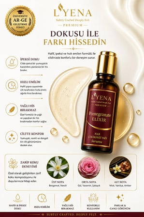 LYENA Premium Pomegranate Elixir Nar Çekirdeği Yağı Cilt Bakım Serumu 50 ml – Hızlı Emilim,Ciltte Elastikiyet 